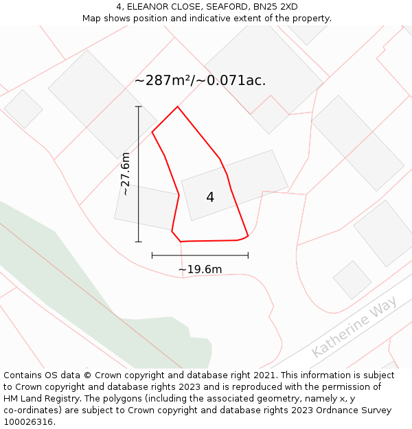 4, ELEANOR CLOSE, SEAFORD, BN25 2XD: Plot and title map