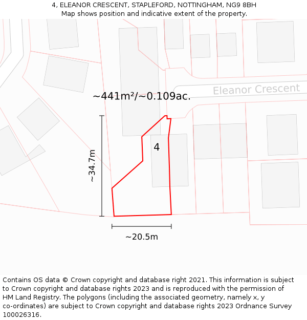 4, ELEANOR CRESCENT, STAPLEFORD, NOTTINGHAM, NG9 8BH: Plot and title map