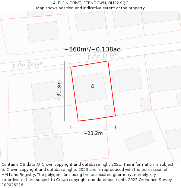4, ELFIN DRIVE, FERNDOWN, BH22 9QG: Plot and title map