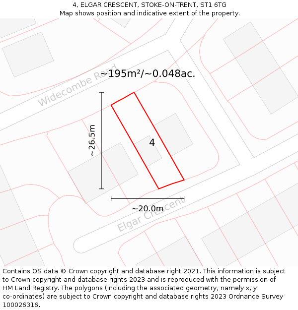 4, ELGAR CRESCENT, STOKE-ON-TRENT, ST1 6TG: Plot and title map