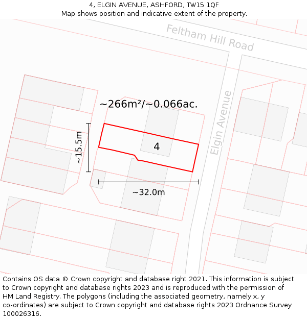 4, ELGIN AVENUE, ASHFORD, TW15 1QF: Plot and title map