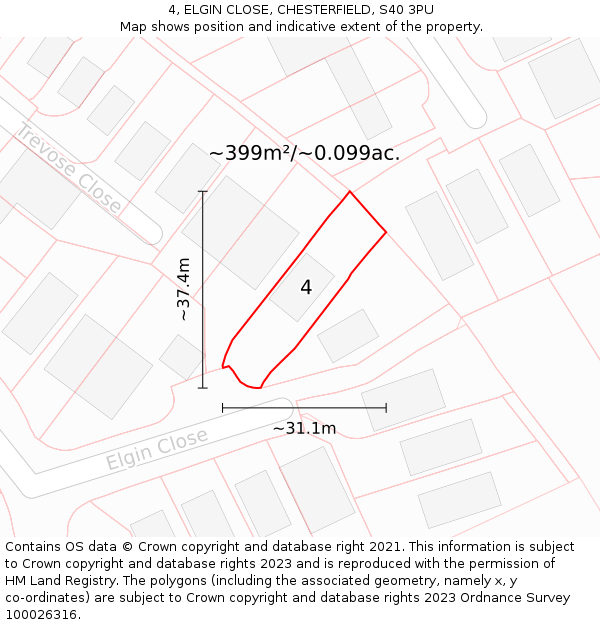 4, ELGIN CLOSE, CHESTERFIELD, S40 3PU: Plot and title map