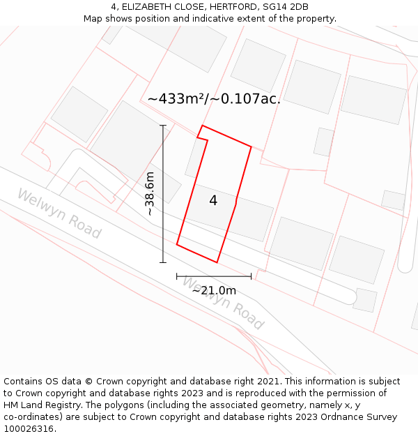 4, ELIZABETH CLOSE, HERTFORD, SG14 2DB: Plot and title map