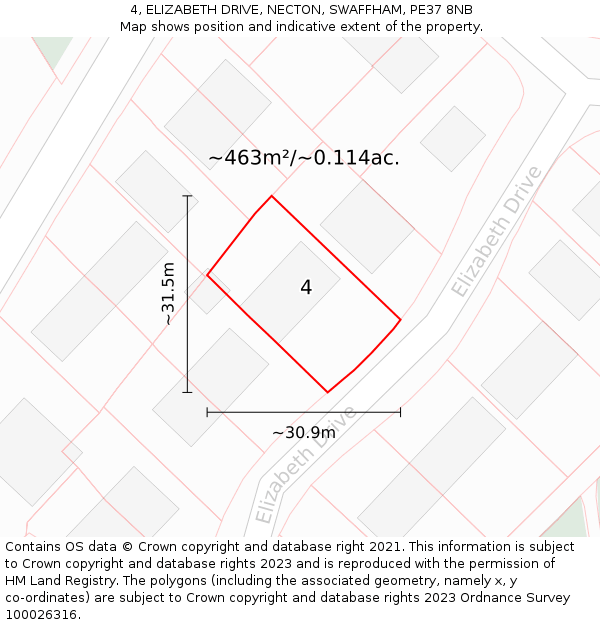 4, ELIZABETH DRIVE, NECTON, SWAFFHAM, PE37 8NB: Plot and title map