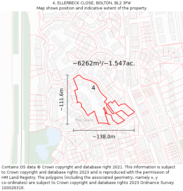 4, ELLERBECK CLOSE, BOLTON, BL2 3FW: Plot and title map