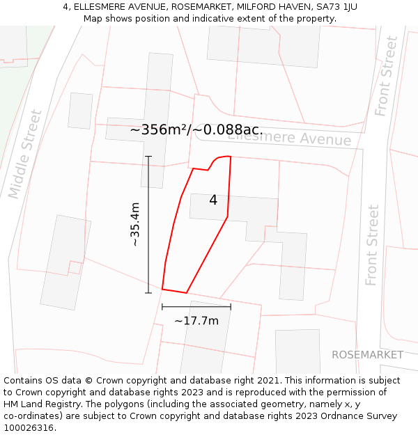 4, ELLESMERE AVENUE, ROSEMARKET, MILFORD HAVEN, SA73 1JU: Plot and title map