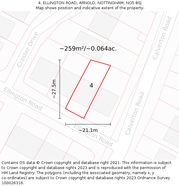 4, ELLINGTON ROAD, ARNOLD, NOTTINGHAM, NG5 8SJ: Plot and title map