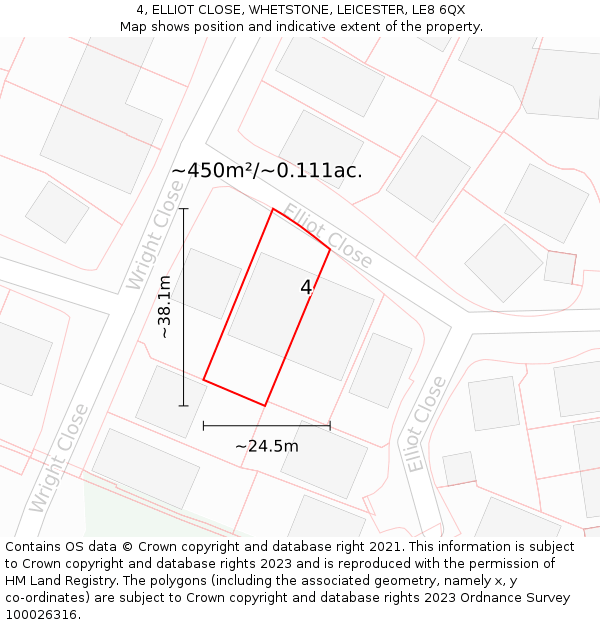 4, ELLIOT CLOSE, WHETSTONE, LEICESTER, LE8 6QX: Plot and title map