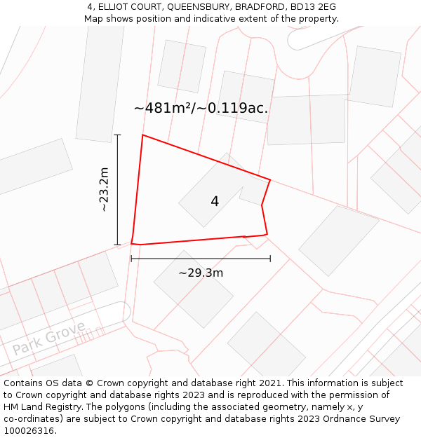 4, ELLIOT COURT, QUEENSBURY, BRADFORD, BD13 2EG: Plot and title map