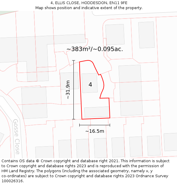 4, ELLIS CLOSE, HODDESDON, EN11 9FE: Plot and title map