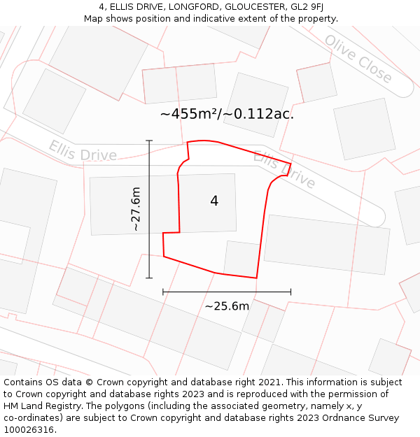 4, ELLIS DRIVE, LONGFORD, GLOUCESTER, GL2 9FJ: Plot and title map