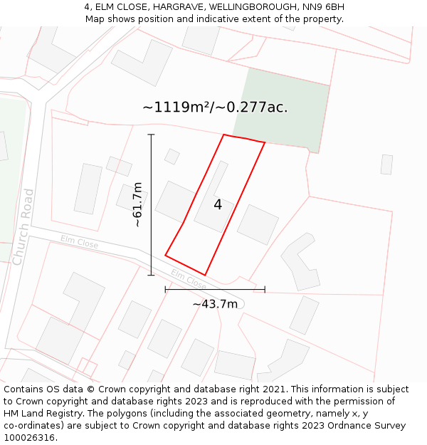 4, ELM CLOSE, HARGRAVE, WELLINGBOROUGH, NN9 6BH: Plot and title map