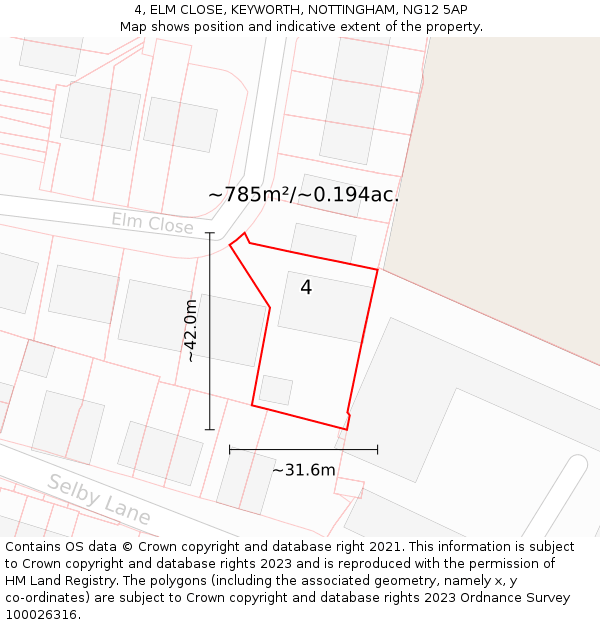4, ELM CLOSE, KEYWORTH, NOTTINGHAM, NG12 5AP: Plot and title map
