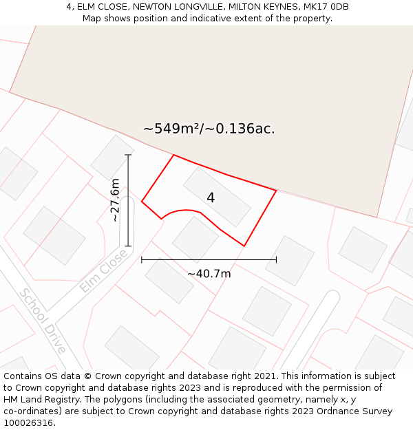 4, ELM CLOSE, NEWTON LONGVILLE, MILTON KEYNES, MK17 0DB: Plot and title map