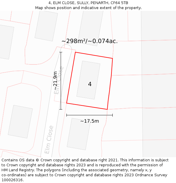 4, ELM CLOSE, SULLY, PENARTH, CF64 5TB: Plot and title map