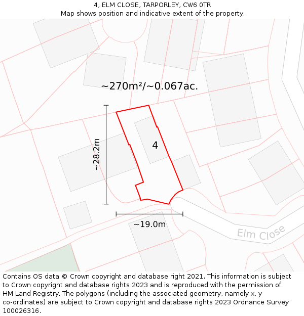 4, ELM CLOSE, TARPORLEY, CW6 0TR: Plot and title map