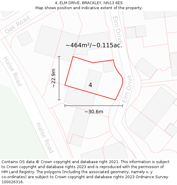 4, ELM DRIVE, BRACKLEY, NN13 6ES: Plot and title map