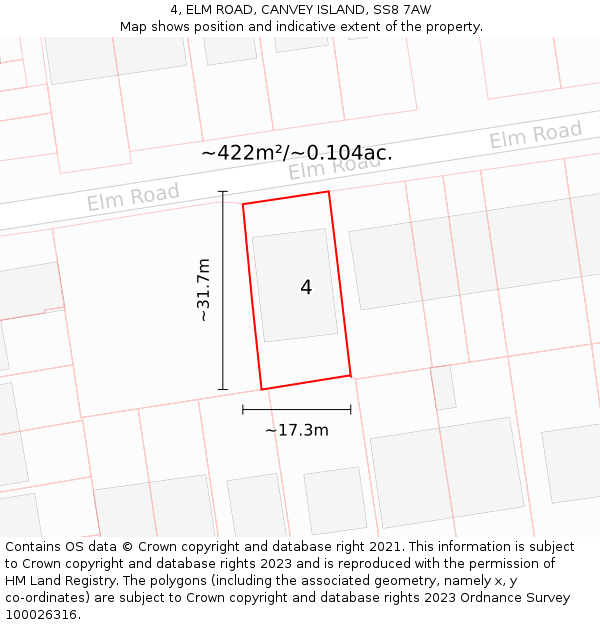 4, ELM ROAD, CANVEY ISLAND, SS8 7AW: Plot and title map