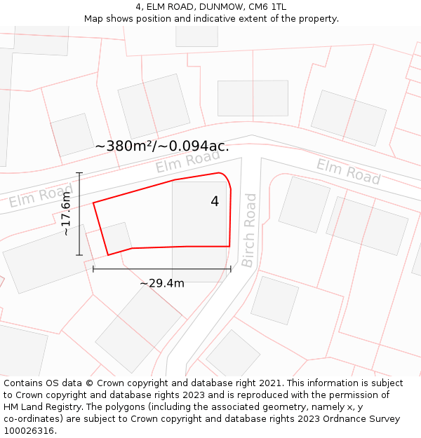 4, ELM ROAD, DUNMOW, CM6 1TL: Plot and title map