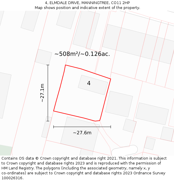 4, ELMDALE DRIVE, MANNINGTREE, CO11 2HP: Plot and title map