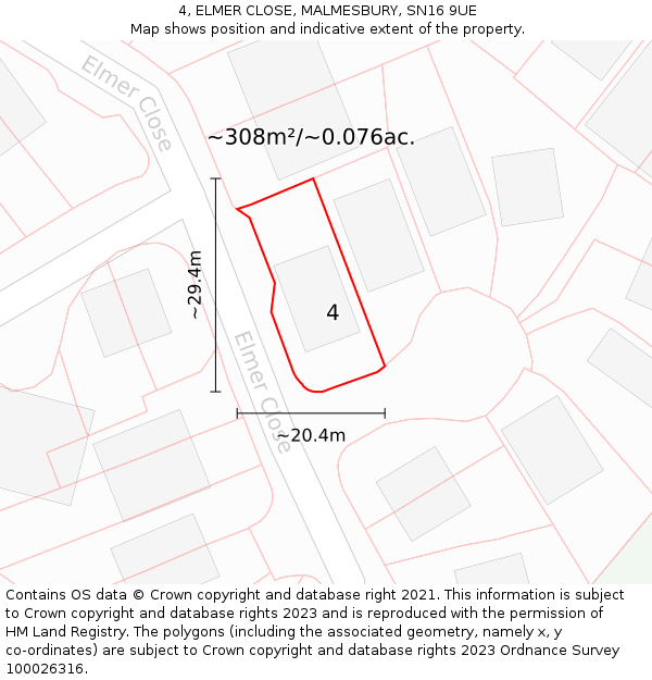 4, ELMER CLOSE, MALMESBURY, SN16 9UE: Plot and title map