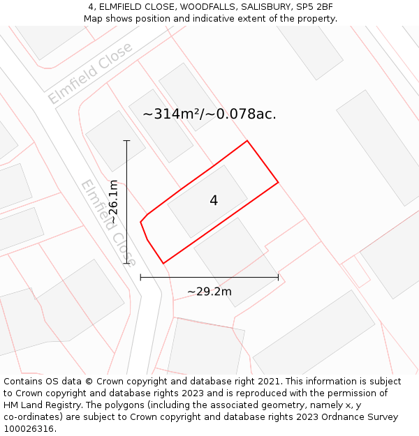 4, ELMFIELD CLOSE, WOODFALLS, SALISBURY, SP5 2BF: Plot and title map