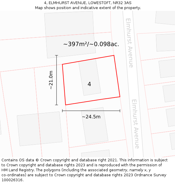 4, ELMHURST AVENUE, LOWESTOFT, NR32 3AS: Plot and title map