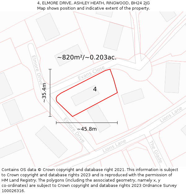 4, ELMORE DRIVE, ASHLEY HEATH, RINGWOOD, BH24 2JG: Plot and title map