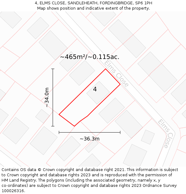 4, ELMS CLOSE, SANDLEHEATH, FORDINGBRIDGE, SP6 1PH: Plot and title map