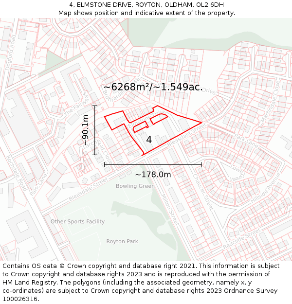 4, ELMSTONE DRIVE, ROYTON, OLDHAM, OL2 6DH: Plot and title map