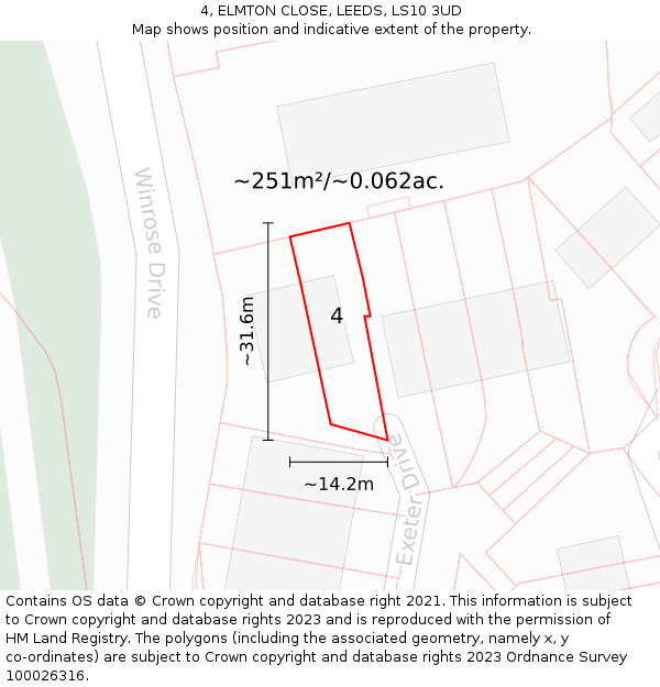 4, ELMTON CLOSE, LEEDS, LS10 3UD: Plot and title map