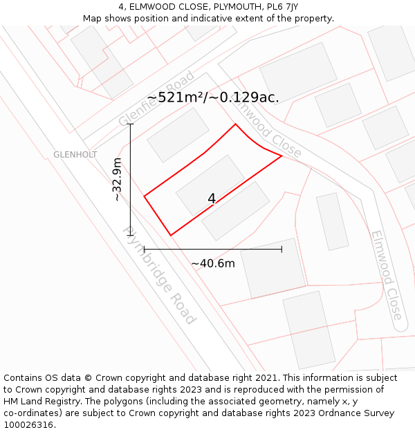 4, ELMWOOD CLOSE, PLYMOUTH, PL6 7JY: Plot and title map