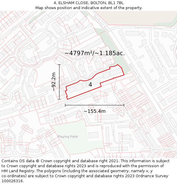 4, ELSHAM CLOSE, BOLTON, BL1 7BL: Plot and title map