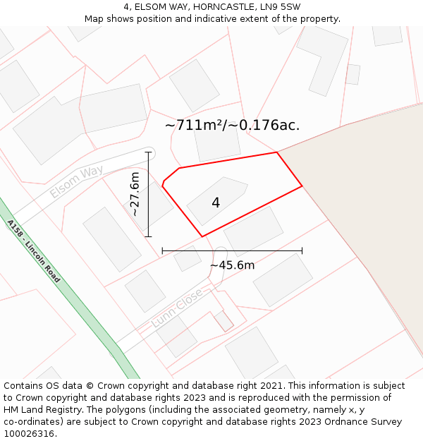 4, ELSOM WAY, HORNCASTLE, LN9 5SW: Plot and title map