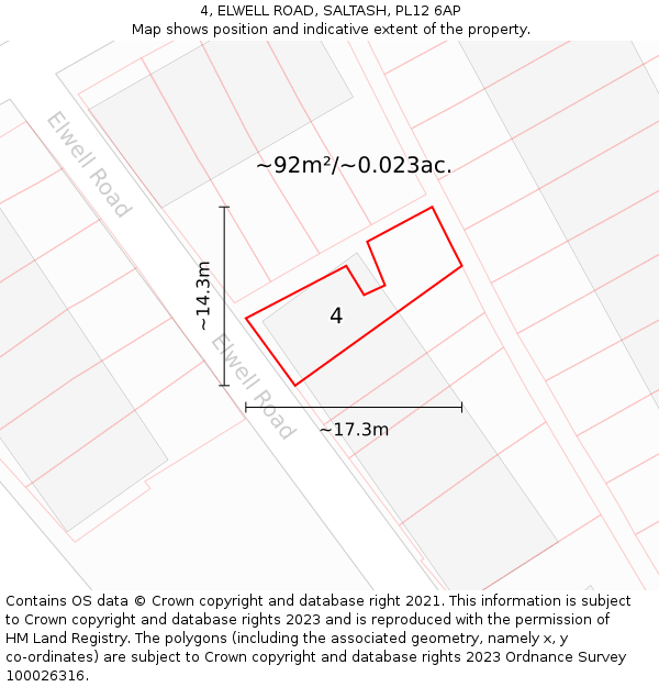 4, ELWELL ROAD, SALTASH, PL12 6AP: Plot and title map