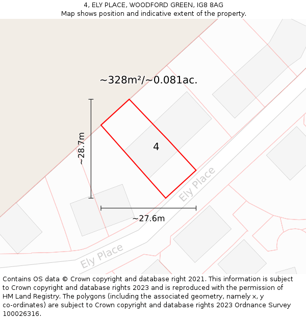 4, ELY PLACE, WOODFORD GREEN, IG8 8AG: Plot and title map