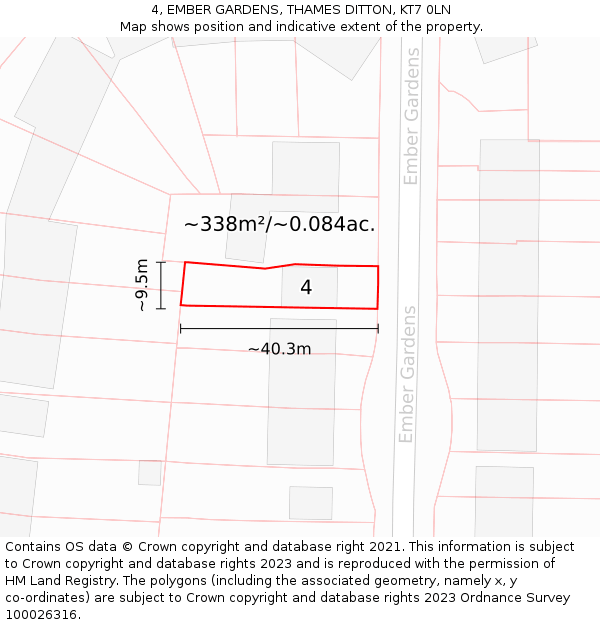 4, EMBER GARDENS, THAMES DITTON, KT7 0LN: Plot and title map