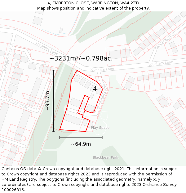 4, EMBERTON CLOSE, WARRINGTON, WA4 2ZD: Plot and title map