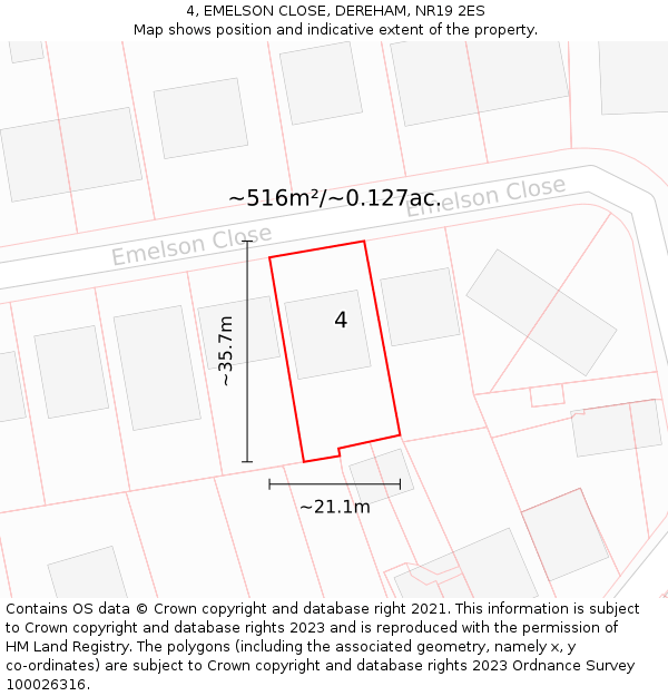 4, EMELSON CLOSE, DEREHAM, NR19 2ES: Plot and title map