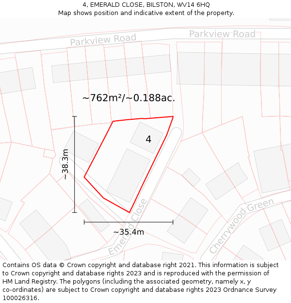 4, EMERALD CLOSE, BILSTON, WV14 6HQ: Plot and title map