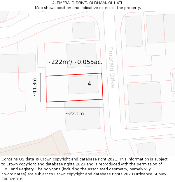 4, EMERALD DRIVE, OLDHAM, OL1 4TL: Plot and title map