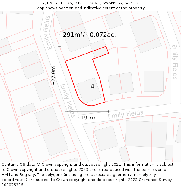 4, EMILY FIELDS, BIRCHGROVE, SWANSEA, SA7 9NJ: Plot and title map