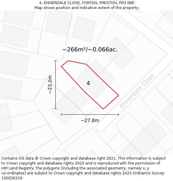 4, ENNERDALE CLOSE, FORTON, PRESTON, PR3 0BE: Plot and title map