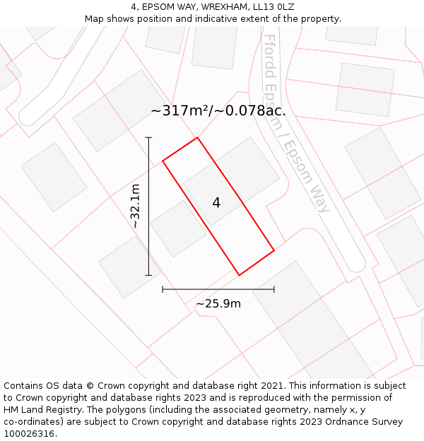 4, EPSOM WAY, WREXHAM, LL13 0LZ: Plot and title map