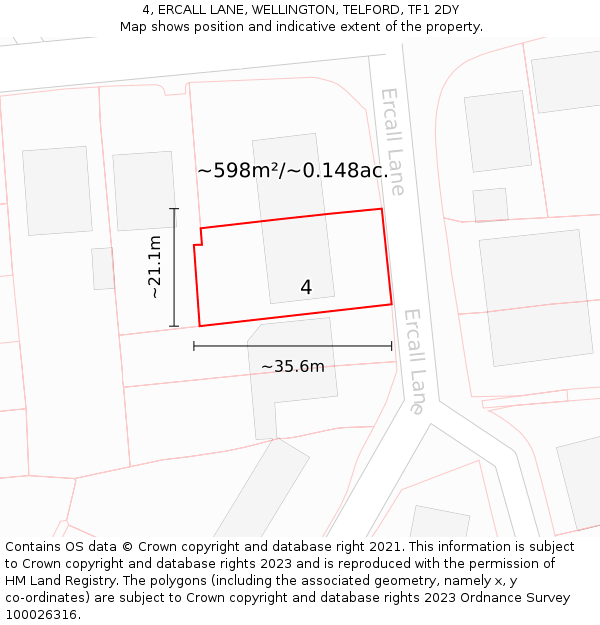 4, ERCALL LANE, WELLINGTON, TELFORD, TF1 2DY: Plot and title map