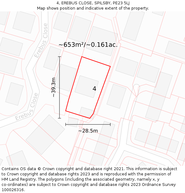 4, EREBUS CLOSE, SPILSBY, PE23 5LJ: Plot and title map