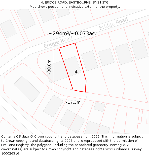 4, ERIDGE ROAD, EASTBOURNE, BN21 2TG: Plot and title map