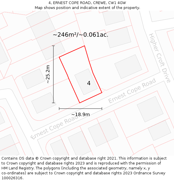 4, ERNEST COPE ROAD, CREWE, CW1 4GW: Plot and title map