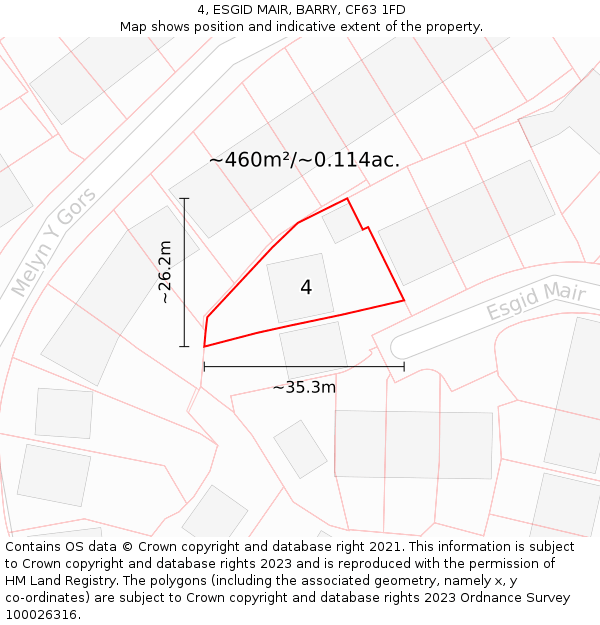 4, ESGID MAIR, BARRY, CF63 1FD: Plot and title map