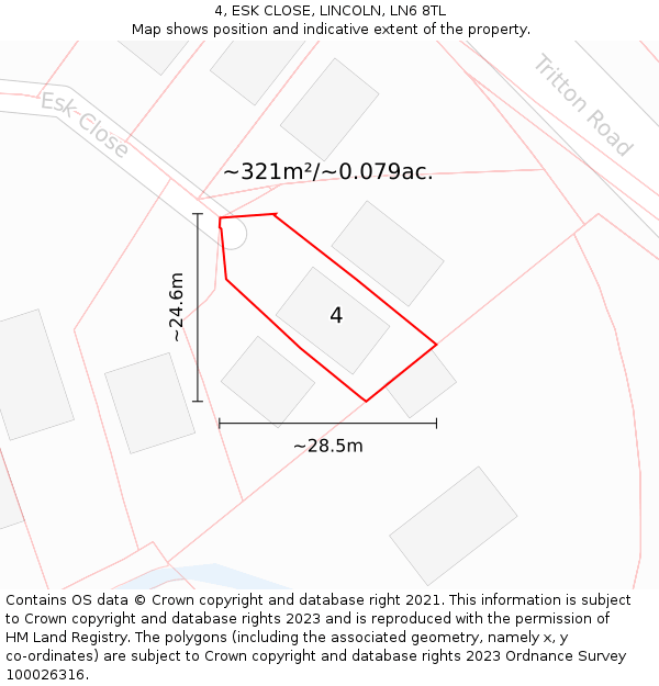 4, ESK CLOSE, LINCOLN, LN6 8TL: Plot and title map